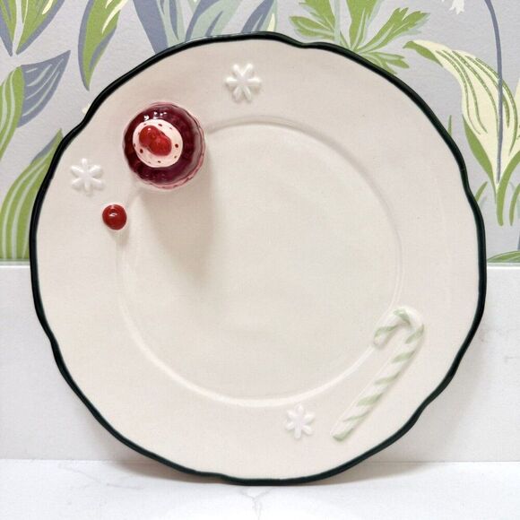 Anthropologie Holifaye Stoneware Dessert Plate Holiday Christmas Ivory Red NEW - Picture 4 of 6